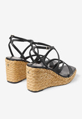 Jimmy Choo Ayla 85 Nappa Leather and Raffia Wedge Sandals AYLA 85 CTQ BLACK