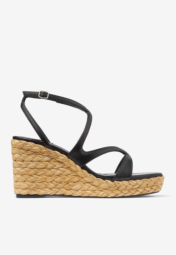 Jimmy Choo Ayla 85 Nappa Leather and Raffia Wedge Sandals AYLA 85 CTQ BLACK