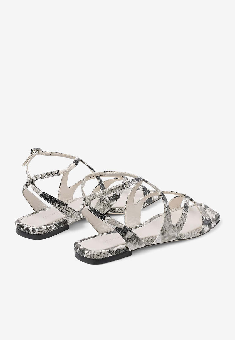 Jimmy Choo Ayla Snake Print Leather Flats AYLA FLAT PKB ROCCIA