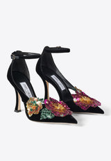 Azara 100 Floral-Applique Velvet Pumps Jimmy Choo AZARA 100 BGV BLACK/MULTI