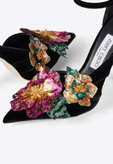 Azara 100 Floral-Applique Velvet Pumps Jimmy Choo AZARA 100 BGV BLACK/MULTI