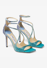 Jimmy Choo Azia 95 Crystal Embellished Sandals AZIA 95 DKX PEACOCK/SMOKE GREEN/SMOKY BLUE