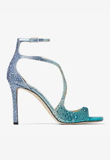 Jimmy Choo Azia 95 Crystal Embellished Sandals AZIA 95 DKX PEACOCK/SMOKE GREEN/SMOKY BLUE