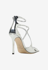 Jimmy Choo Azia 95 Metallic Leather Sandals AZIA 95 QUI SILVER