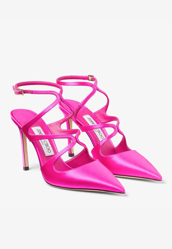 Jimmy Choo Azia 95 Pointed Pumps in Satin AZIA PUMP 95 SAT FUCHSIA