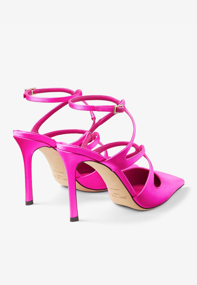 Jimmy Choo Azia 95 Pointed Pumps in Satin AZIA PUMP 95 SAT FUCHSIA