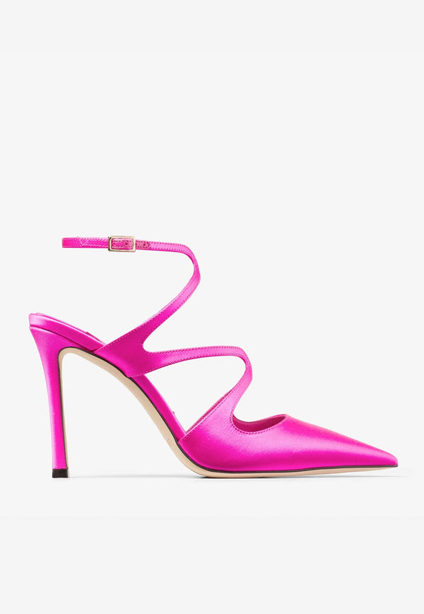 Jimmy Choo Azia 95 Pointed Pumps in Satin AZIA PUMP 95 SAT FUCHSIA