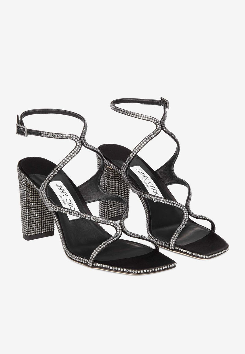 Jimmy Choo Azie 85 Crystal-Embellished Satin Sandals AZIE 85 OHM BLACK/SMOKE