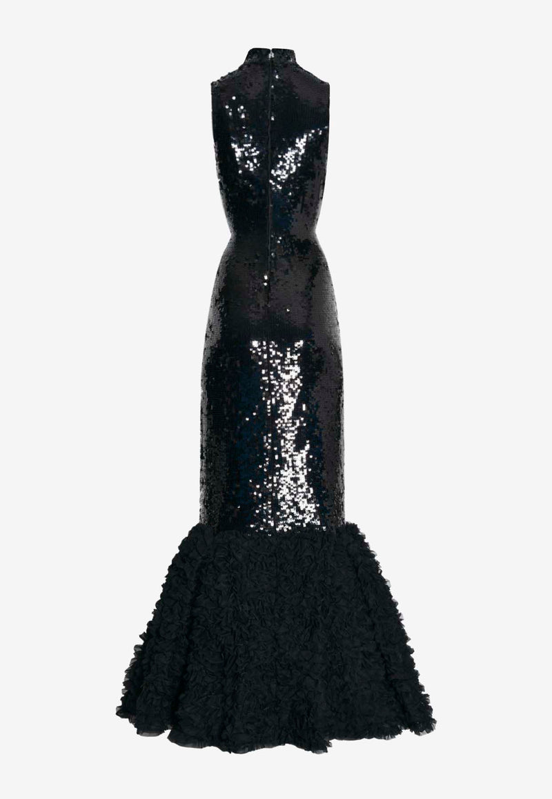 ROTATE Ruffled Hem Sequined Gown Black 114172100BLACK