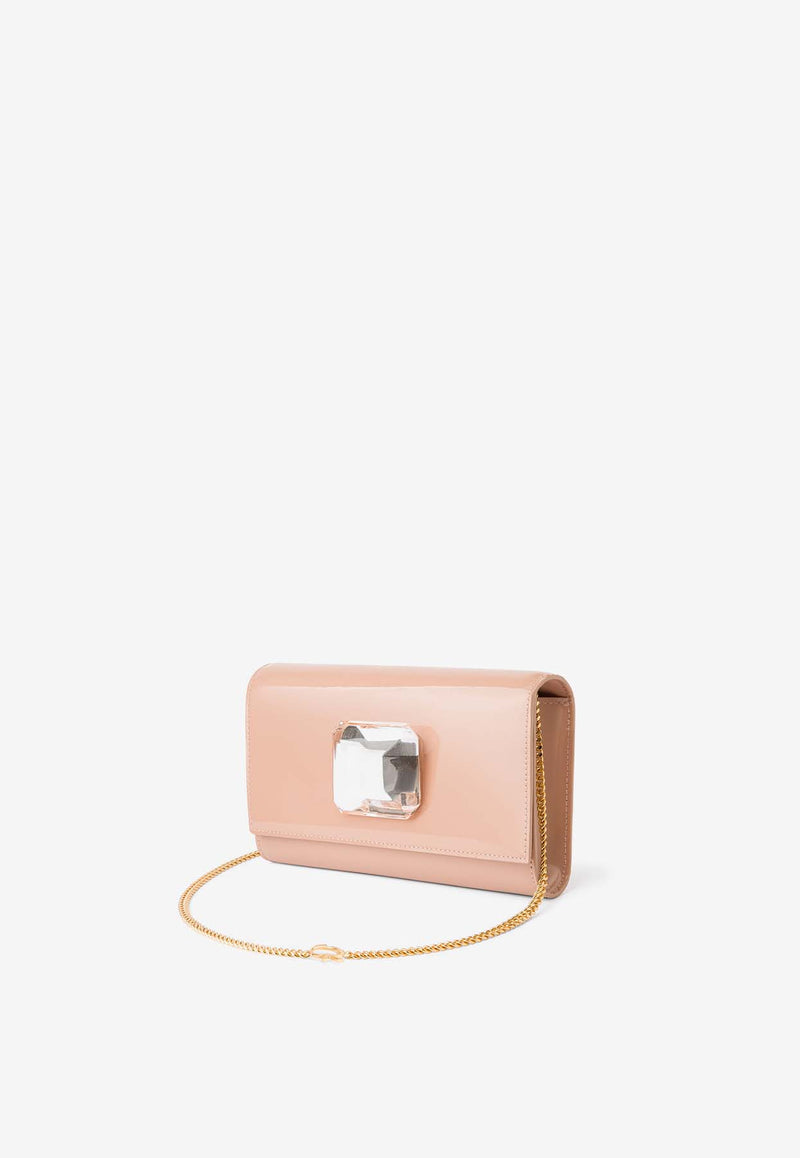 Gianvito Rossi Jaipur Maxi Gemstone Clutch in Patent Leather B00056 MJAIP VERPEAH PATENT PEACH