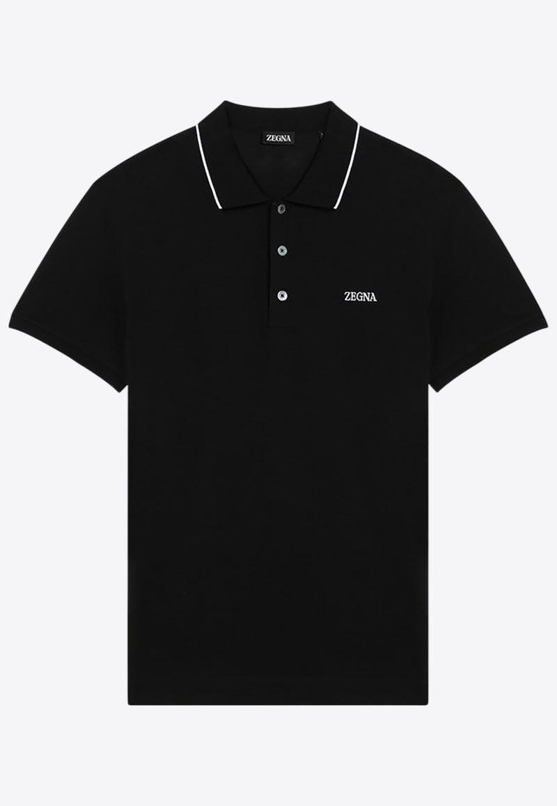 ZEGNA Embroidered Logo Polo T-shirt Black B746E7358A5/Q_ZEGNA-K09