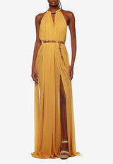 Bronx and Banco Japera Halterneck Chiffon Gown Mustard BB-19-091MUSTARD