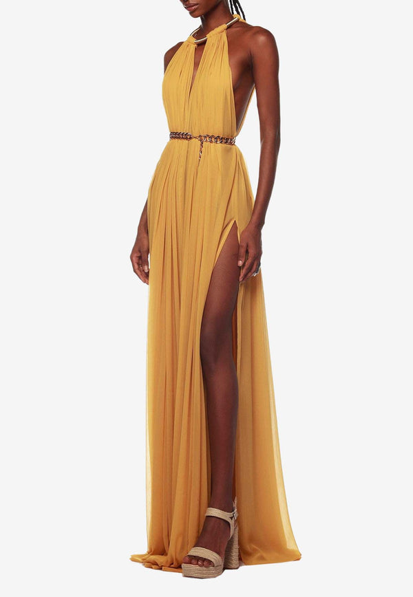 Bronx and Banco Japera Halterneck Chiffon Gown Mustard BB-19-091MUSTARD