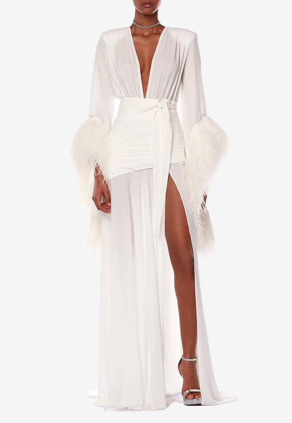 Bronx and Banco Geisha V-neck Draped Gown White BB-COL1-008WHITE