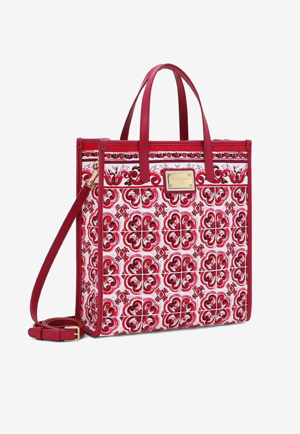 Dolce 
Gabbana Small Majolica Print Canvas Tote Bag Fuchsia BB2259 AP026 HE3OB