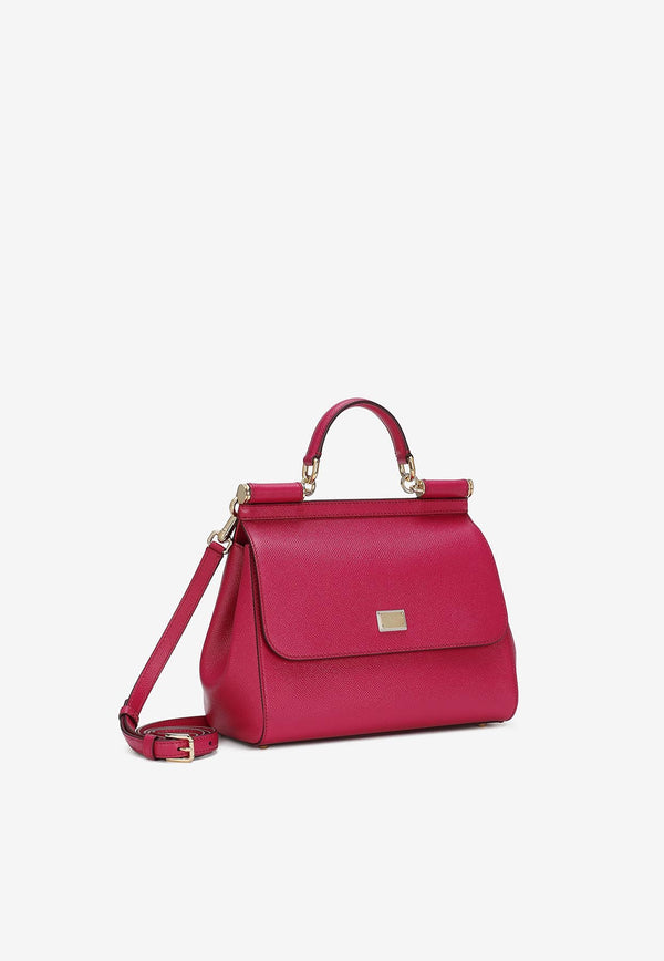 Dolce 
Gabbana Large Sicily Top Handle Bag in Dauphine Leather Fuchsia BB6002 A1001 8I484