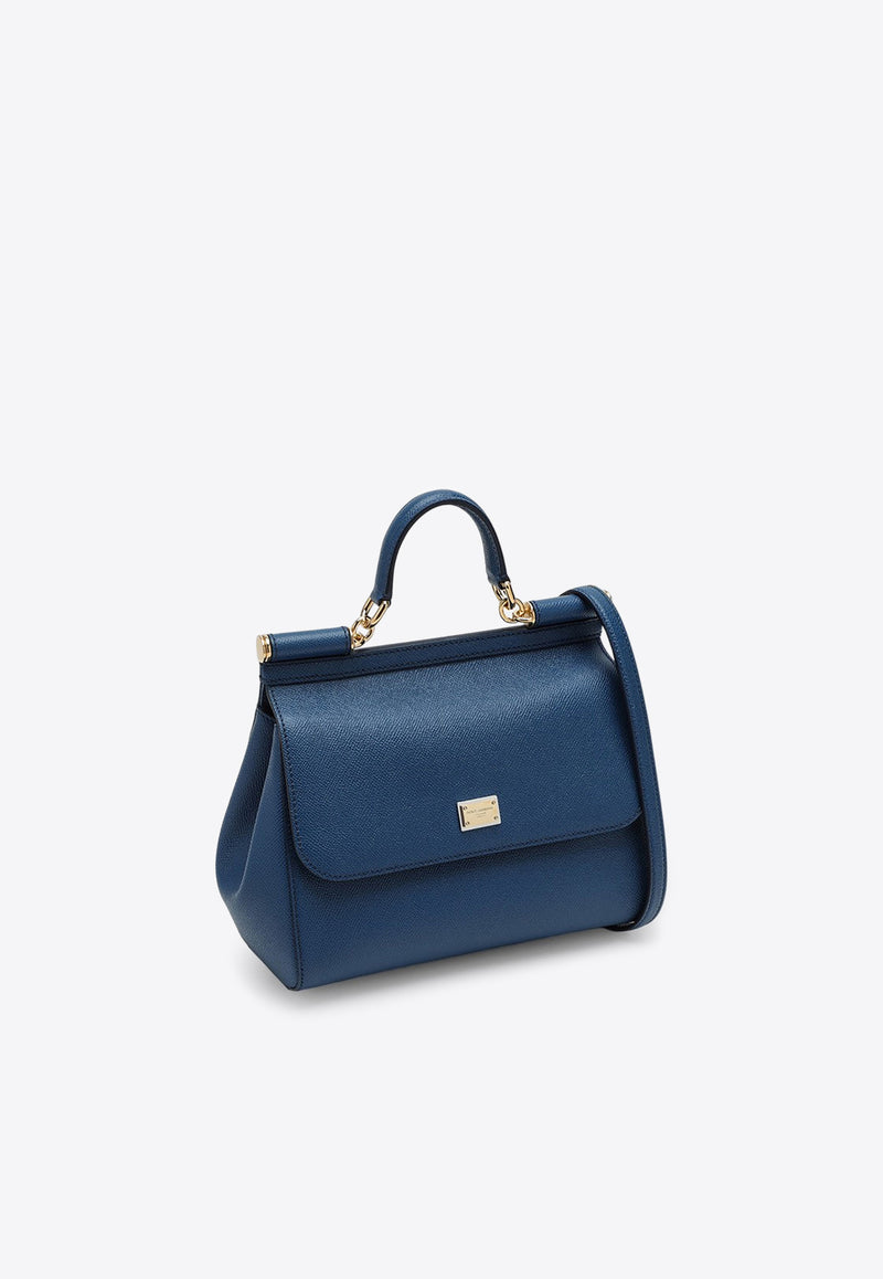 Dolce 
Gabbana Large Sicily Top Handle Bag in Dauphine Leather Blue BB6002A1001/O_DOLCE-87398