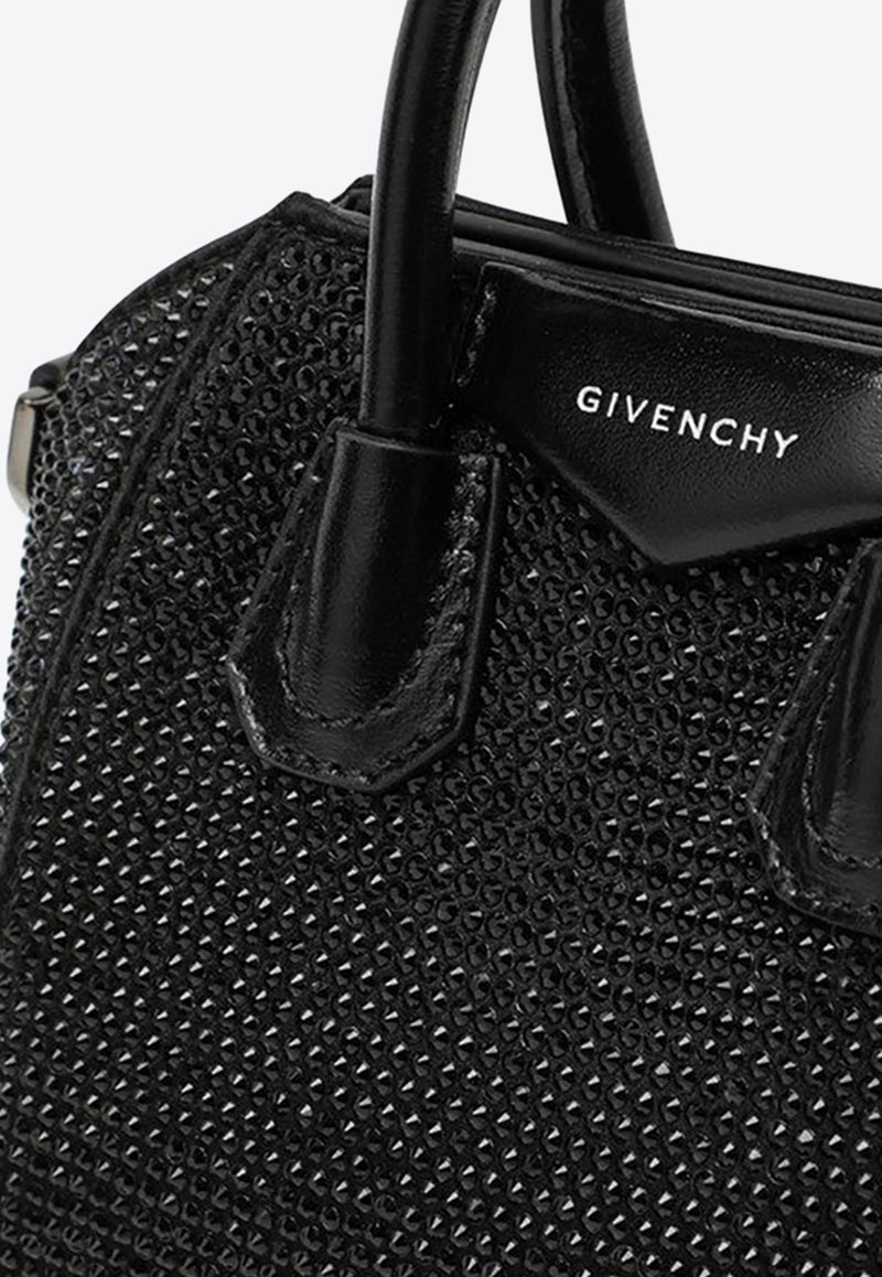 Givenchy Micro Antigona Crystal-Embellished Top Handle Bag BB60K4B1QC/O_GIV-001 Black