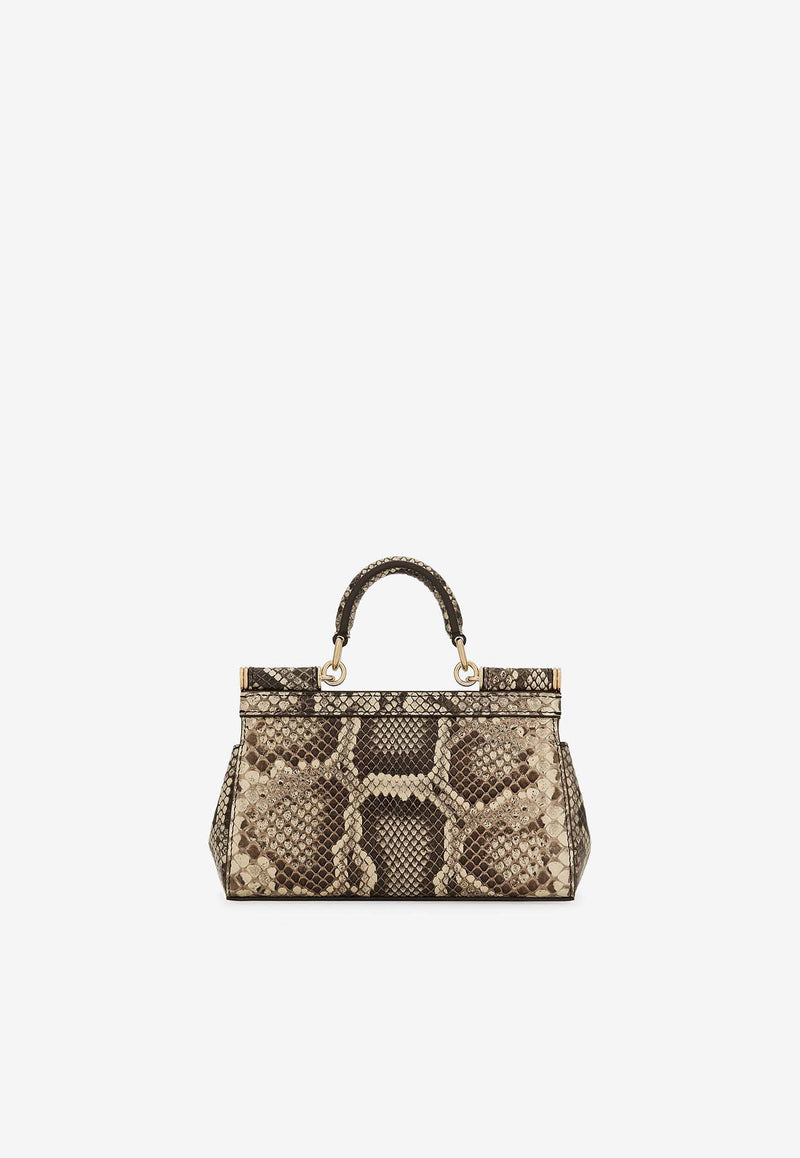 Dolce 
Gabbana Small Sicily Top Handle Bag in Python Embossed Leather BB7116 A2111 80200 Multicolor