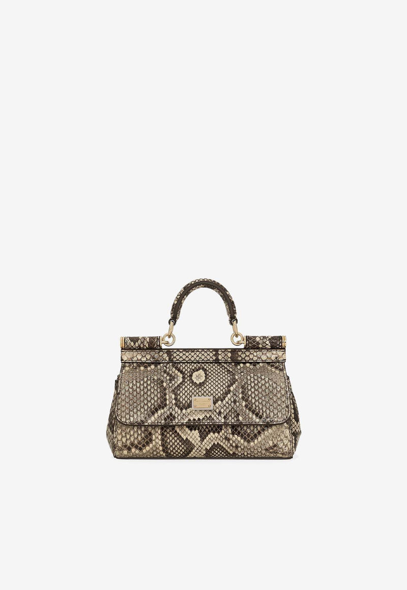 Dolce 
Gabbana Small Sicily Top Handle Bag in Python Embossed Leather BB7116 A2111 80200 Multicolor