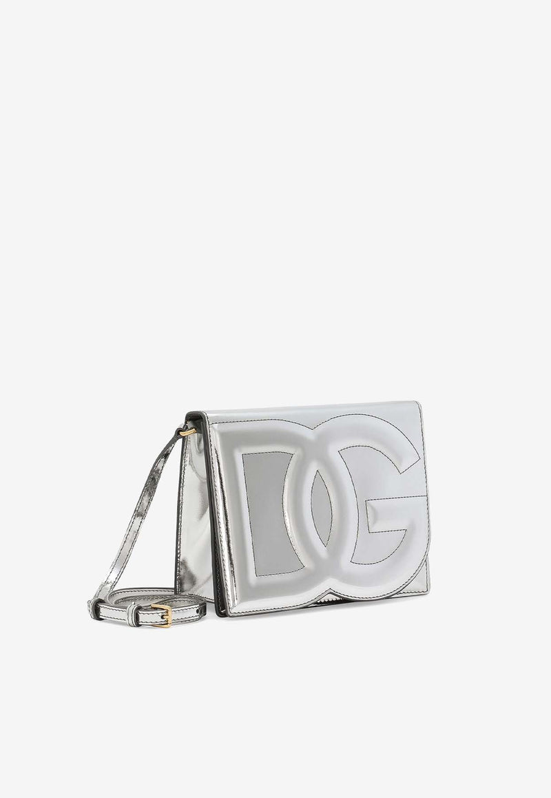 Dolce 
Gabbana Logo-Embossed Leather Crossbody Bag BB7287 AY828 80998 Silver