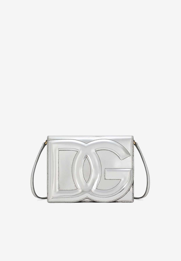 Dolce 
Gabbana Logo-Embossed Leather Crossbody Bag BB7287 AY828 80998 Silver