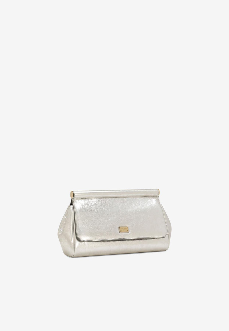 Dolce 
Gabbana Sicily Metallic Leather Clutch Silver BB7481 AO855 80998