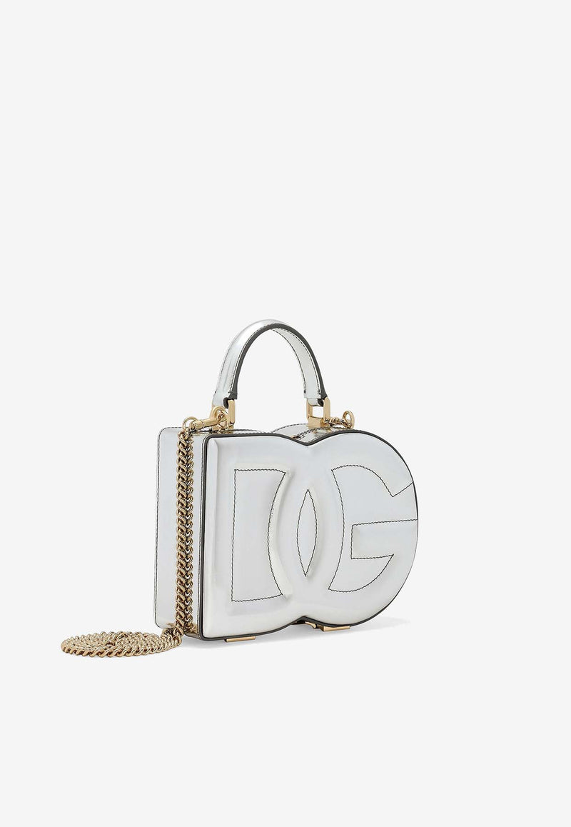 Dolce 
Gabbana Logo-Embossed Leather Box Bag BB7544 AY828 80998 Silver