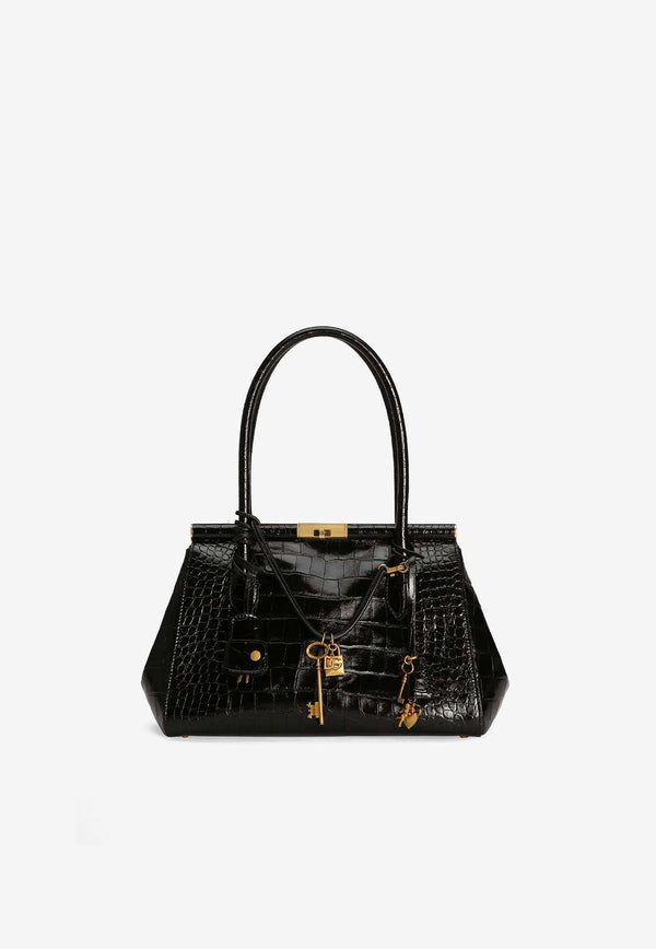 Dolce 
Gabbana Marlene Everyday Shoulder Bag in Croc-Embossed Leather Black BB7734 AU787 80999