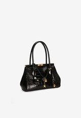 Dolce 
Gabbana Marlene Everyday Shoulder Bag in Croc-Embossed Leather Black BB7734 AU787 80999