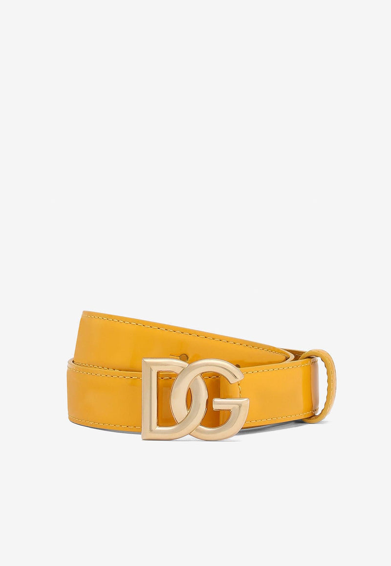 Dolce 
Gabbana DG Logo Patent Leather Belt Yellow BE1447 A1471 80233