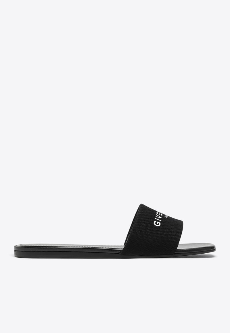 Givenchy Logo Print Canvas Flat Sandals Black BE306FE1PU/Q_GIV-001