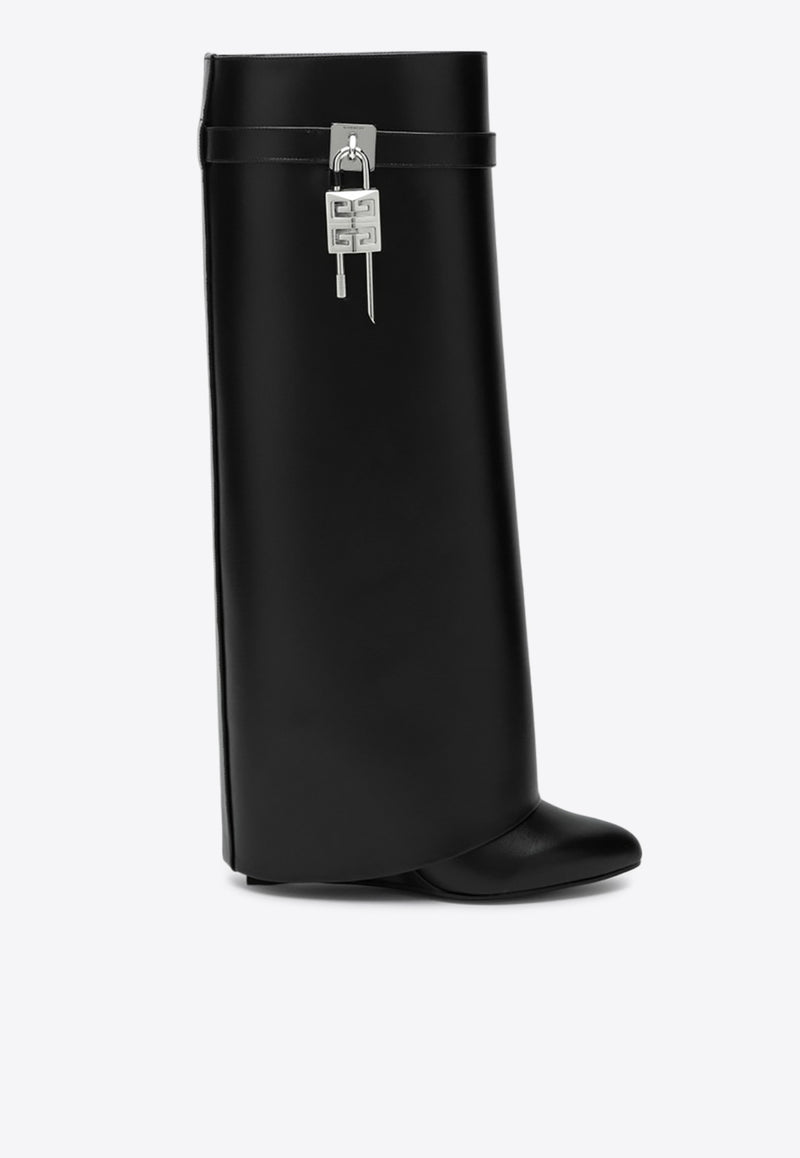 Givenchy Shark Lock Calf Leather Knee-High Boots Black BE702NE1NG/Q_GIV-001