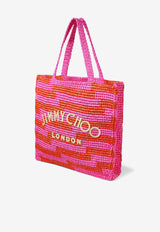 Jimmy Choo Small Logo Beach Tote Bag BEACH TOTE N/S BXD FUCHSIA/PAPRIKA/ECRU