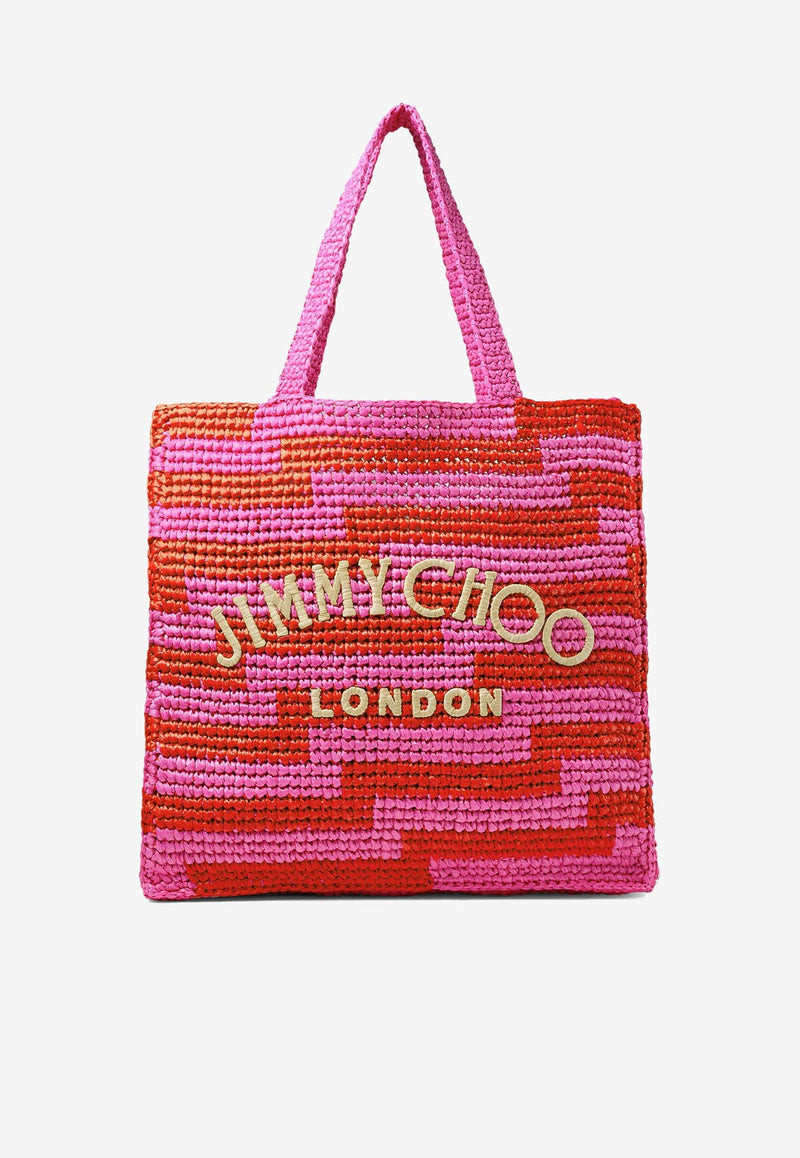 Jimmy Choo Small Logo Beach Tote Bag BEACH TOTE N/S BXD FUCHSIA/PAPRIKA/ECRU