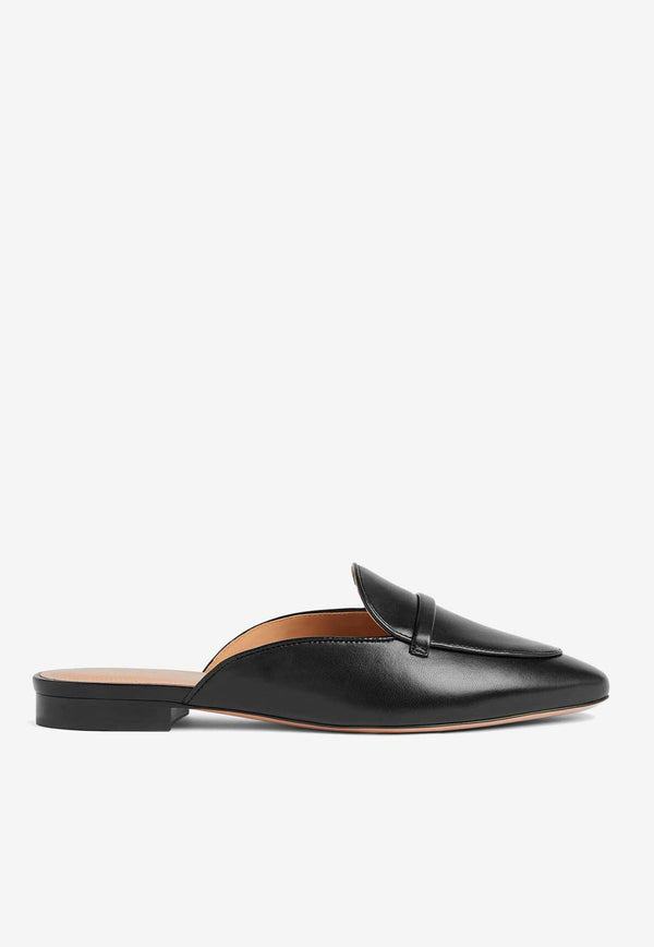 Malone Souliers Berto Flat Mules in Leather BERTO 10-1 BLACK/BLACK