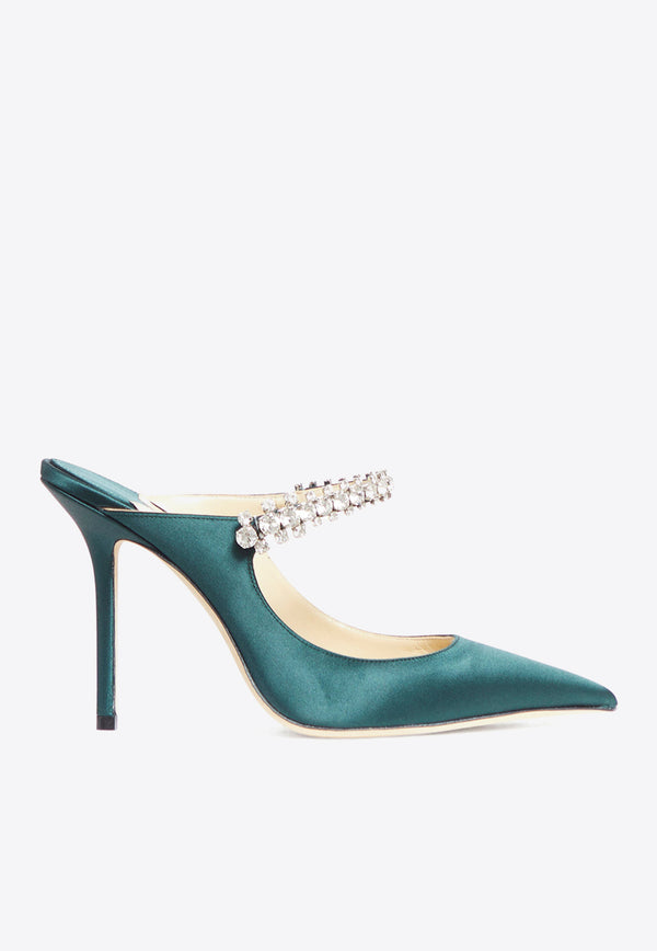 Bing 100 Satin Crystal-Strap Mules Jimmy Choo BING 100 SAT DARK GREEN