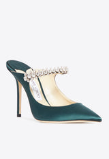 Bing 100 Satin Crystal-Strap Mules Jimmy Choo BING 100 SAT DARK GREEN