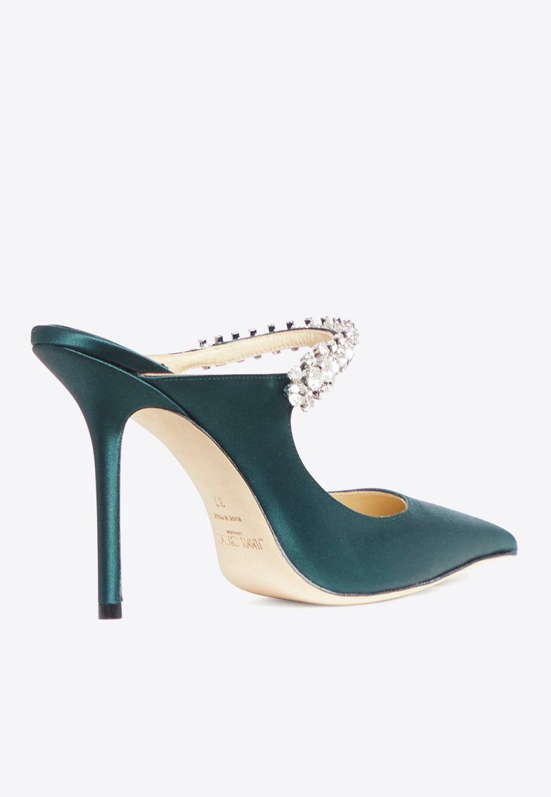 Bing 100 Satin Crystal-Strap Mules Jimmy Choo BING 100 SAT DARK GREEN