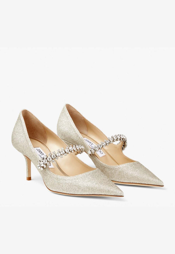 Jimmy Choo Bing 65 Crystal-Embellished Glitter Pumps BING PUMP 65 DGZ PLATINUM ICE