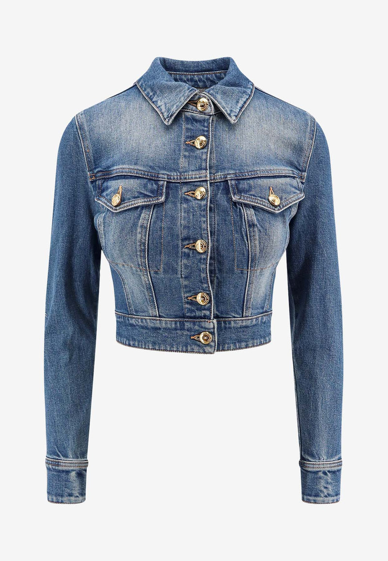 Elisabetta Franchi Washed-Out Cropped Denim Jacket Blue BJ37I51E2_139