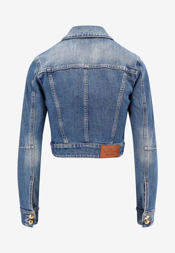 Elisabetta Franchi Washed-Out Cropped Denim Jacket Blue BJ37I51E2_139