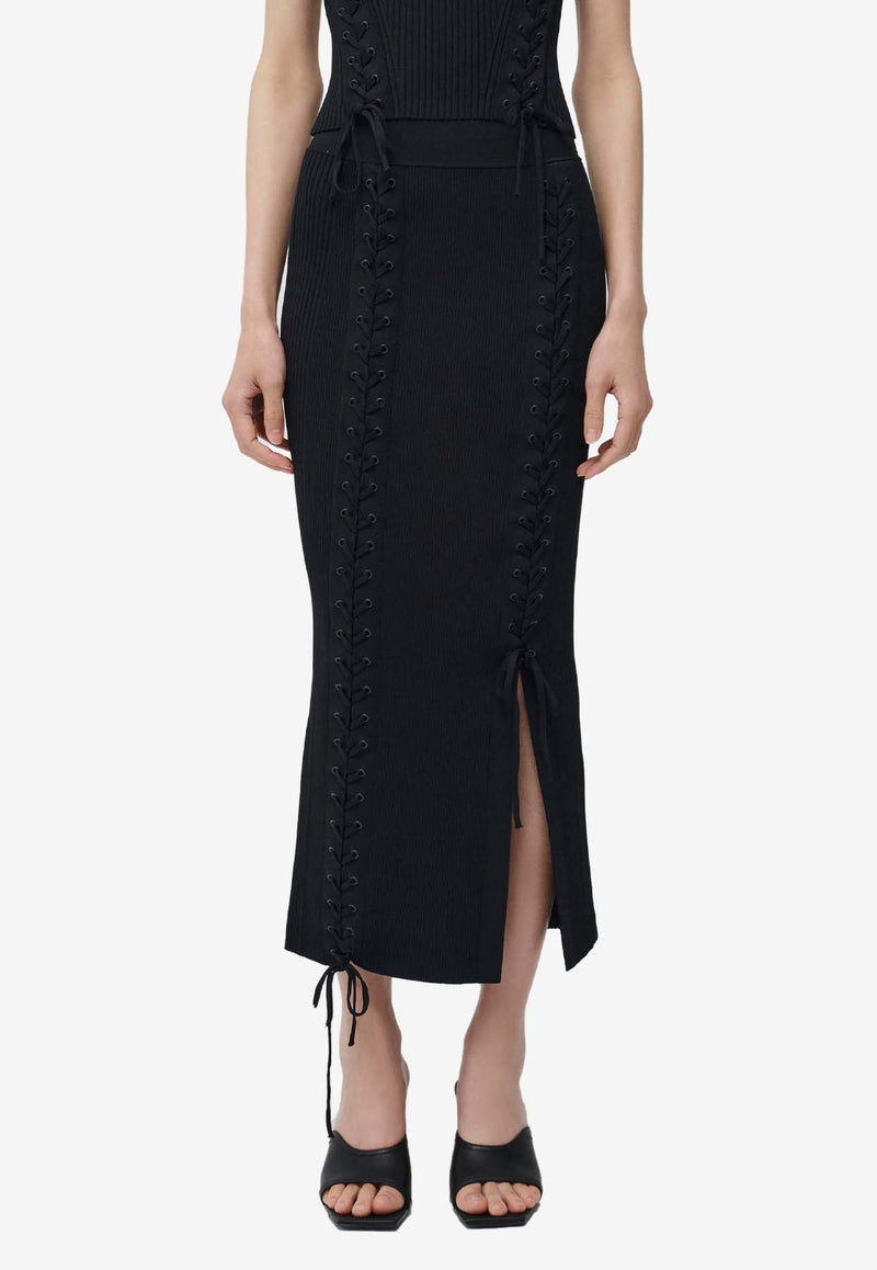 Simkhai Helix Lace-Up Midi Skirt Black