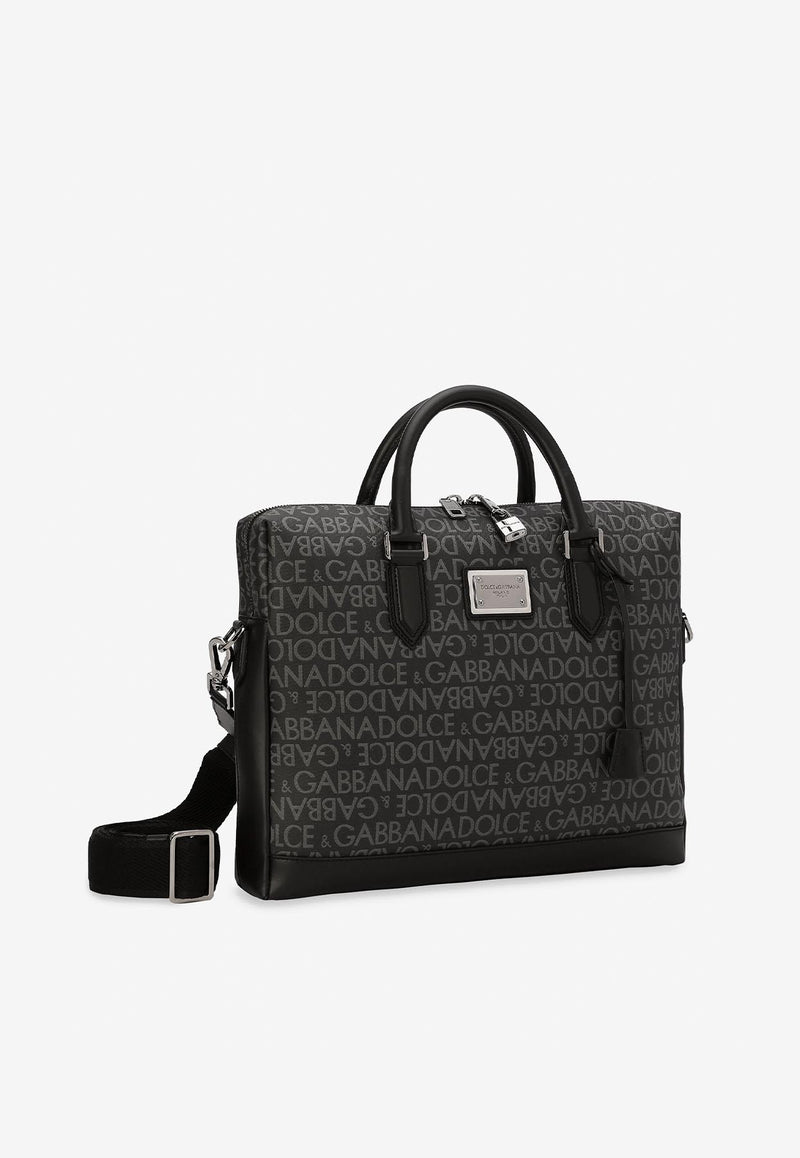 Dolce 
Gabbana All-Over Jacquard Coated Fabric Briefcase Black BM1590 AJ705 8B969