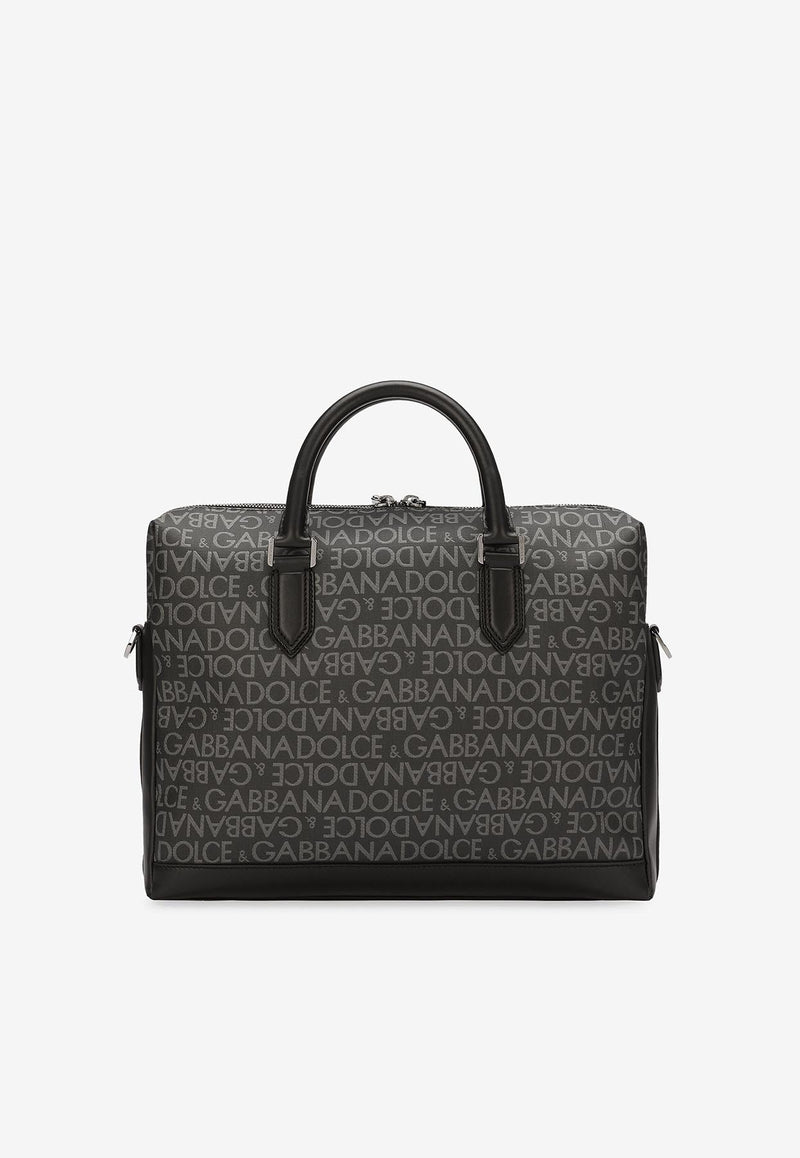 Dolce 
Gabbana All-Over Jacquard Coated Fabric Briefcase Black BM1590 AJ705 8B969