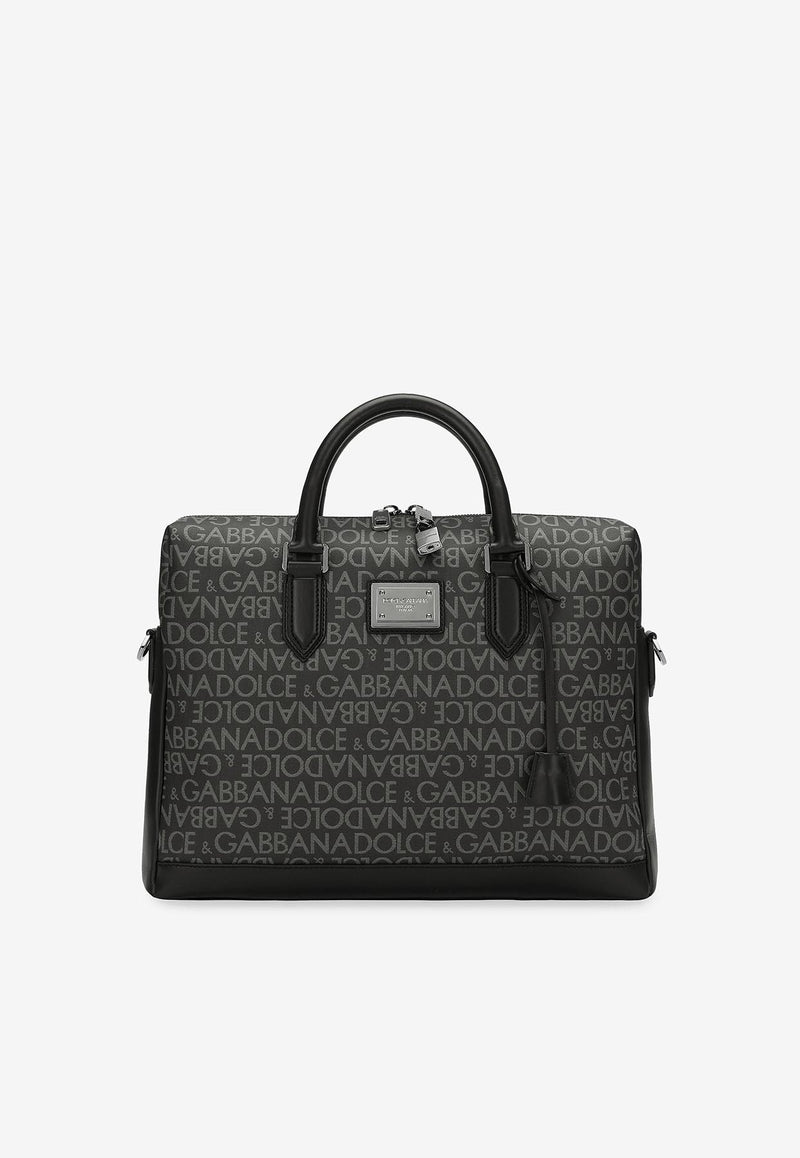 Dolce 
Gabbana All-Over Jacquard Coated Fabric Briefcase Black BM1590 AJ705 8B969