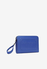 Dolce 
Gabbana Logo-Embossed Leather Pouch Blue BM1751 AG218 80623