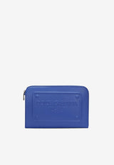 Dolce 
Gabbana Logo-Embossed Leather Pouch Blue BM1751 AG218 80623