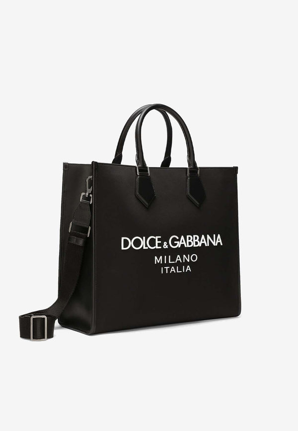 Dolce 
Gabbana Large Rubberized Logo Top Handle Bag Black BM2271 AG182 8B956