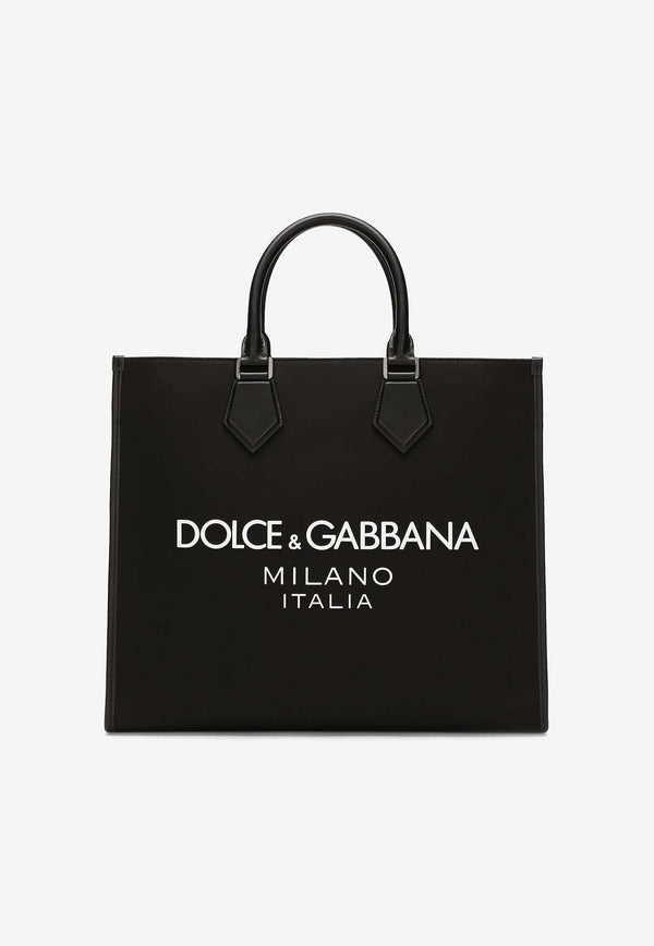 Dolce 
Gabbana Large Rubberized Logo Top Handle Bag Black BM2271 AG182 8B956